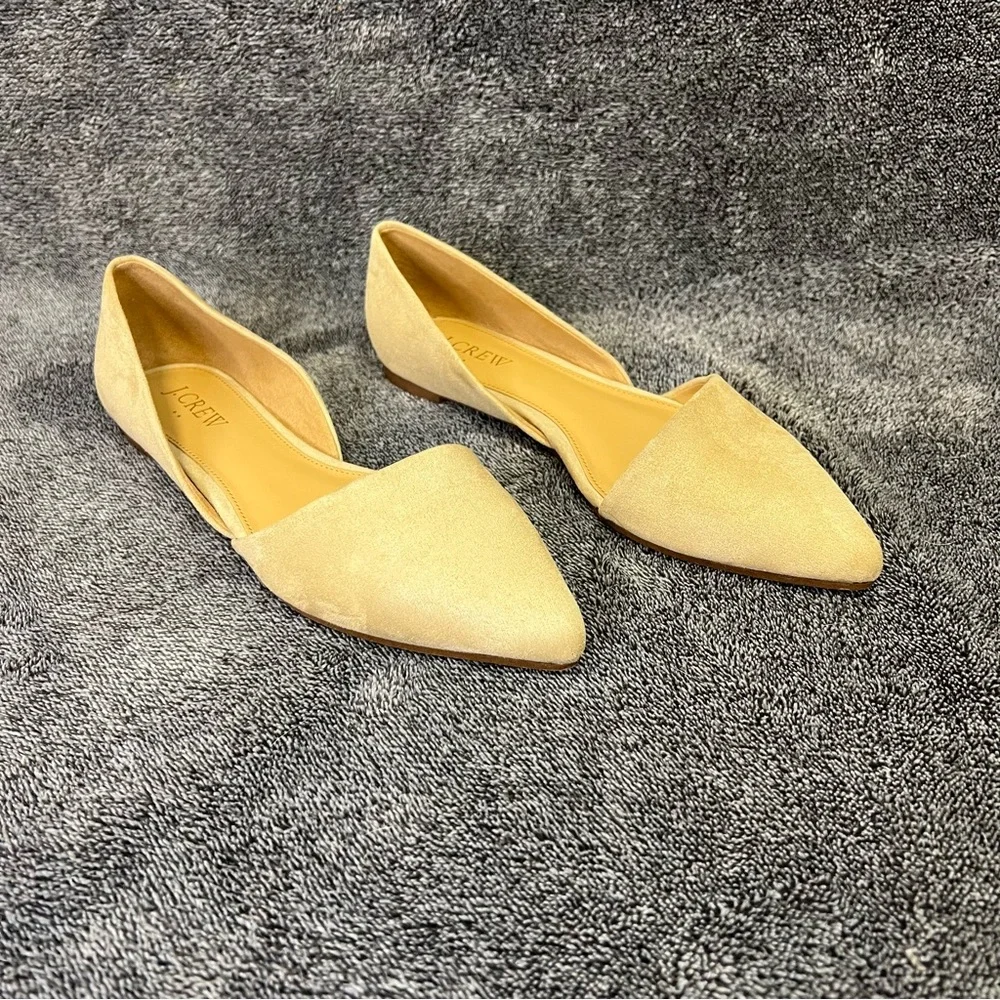 J Crew Zoe D'Orsay Flats Women's Size 6.5 Beige Tan Brown Pointed Toe Suede Shoe - Picture 1 of 9